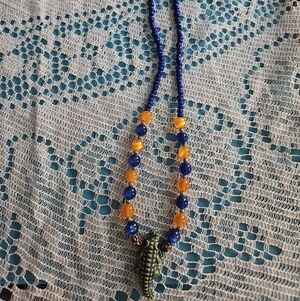 UF Blue and Orange Beaded Necklace with Gator Pendant